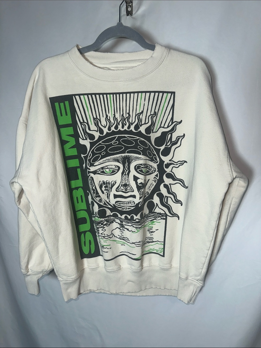American Eagle Outfitters Cream Crewneck with Black & Lime sublime Graphic
